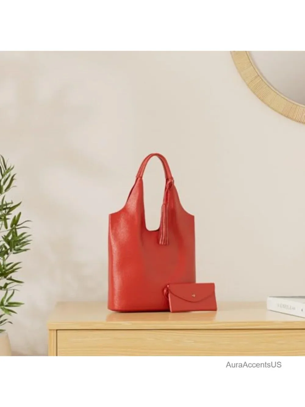 Slouchy Hobo Bag for Women Soft Vegan Leather Shoulder Purse with Tassel